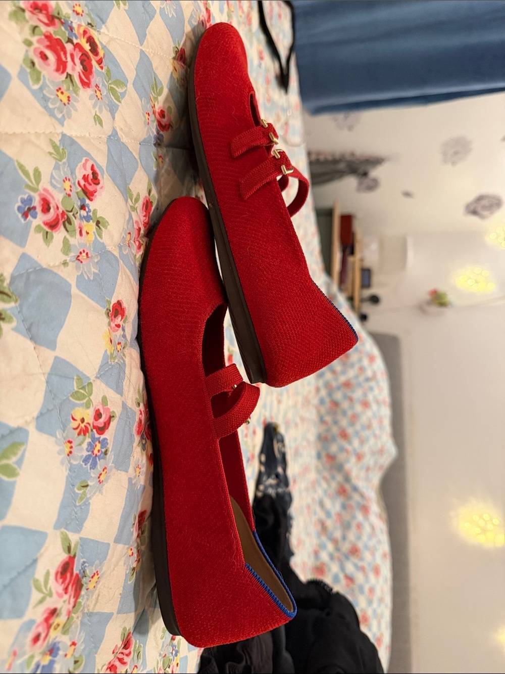Rothy's Red Double-Strap Mary Jane Flats with Gold Buckles size 9 - Picture 4 of 4